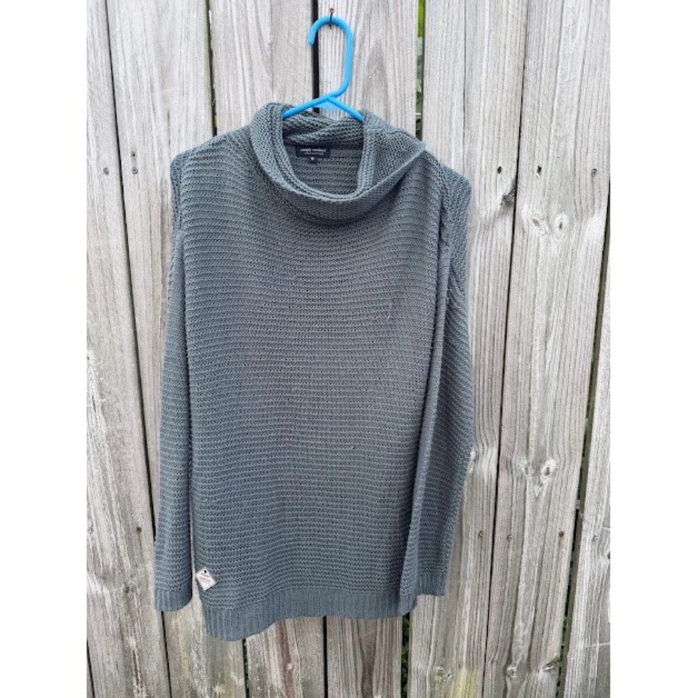 Boho Cozy Simply Southern Cowl Neck Sweater M Grey Knit Waffle Fall Classic Flaw